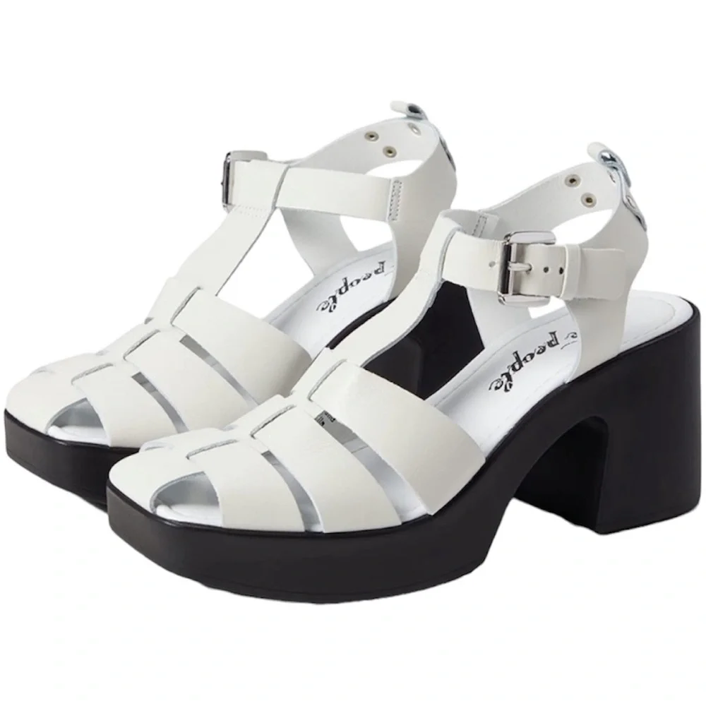 Free People NWOT pacific off white & black platform fisherman sandal